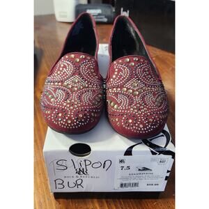 Rock and Republic Loafers Size 7.5 M Burgundy Studded Beaded Slip On Vegan Shoes